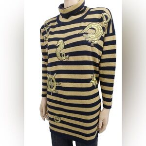 Vintage Escada by Margaretha Metallic Gold Striped Nautical Sweater